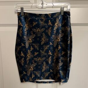 Blackmilk Navy and Gold Velvet Bee Pencil Skirt - Sample Product, RARE